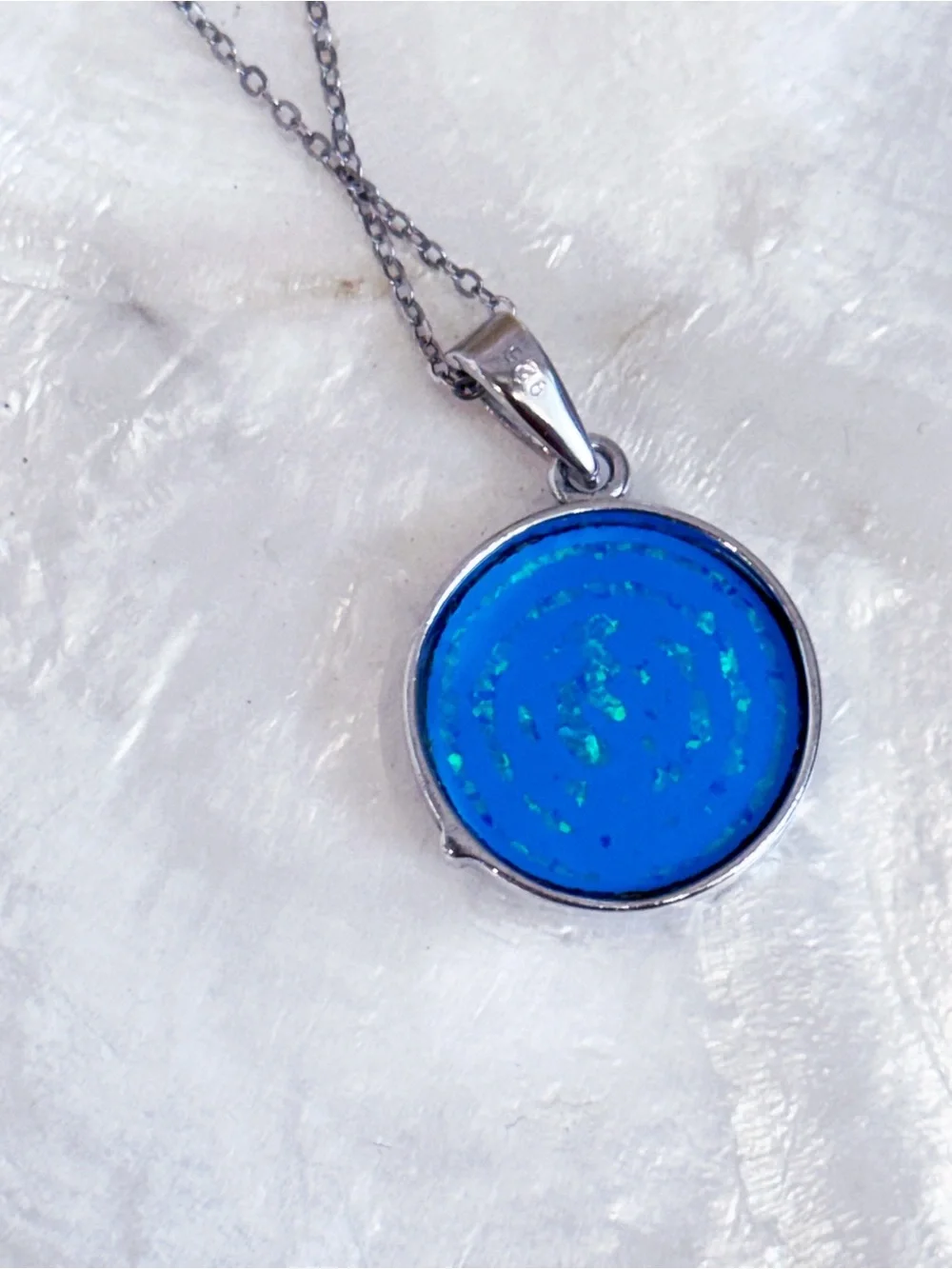 925 Lab Created Blue Opal Starfish Pendant Necklace NEW